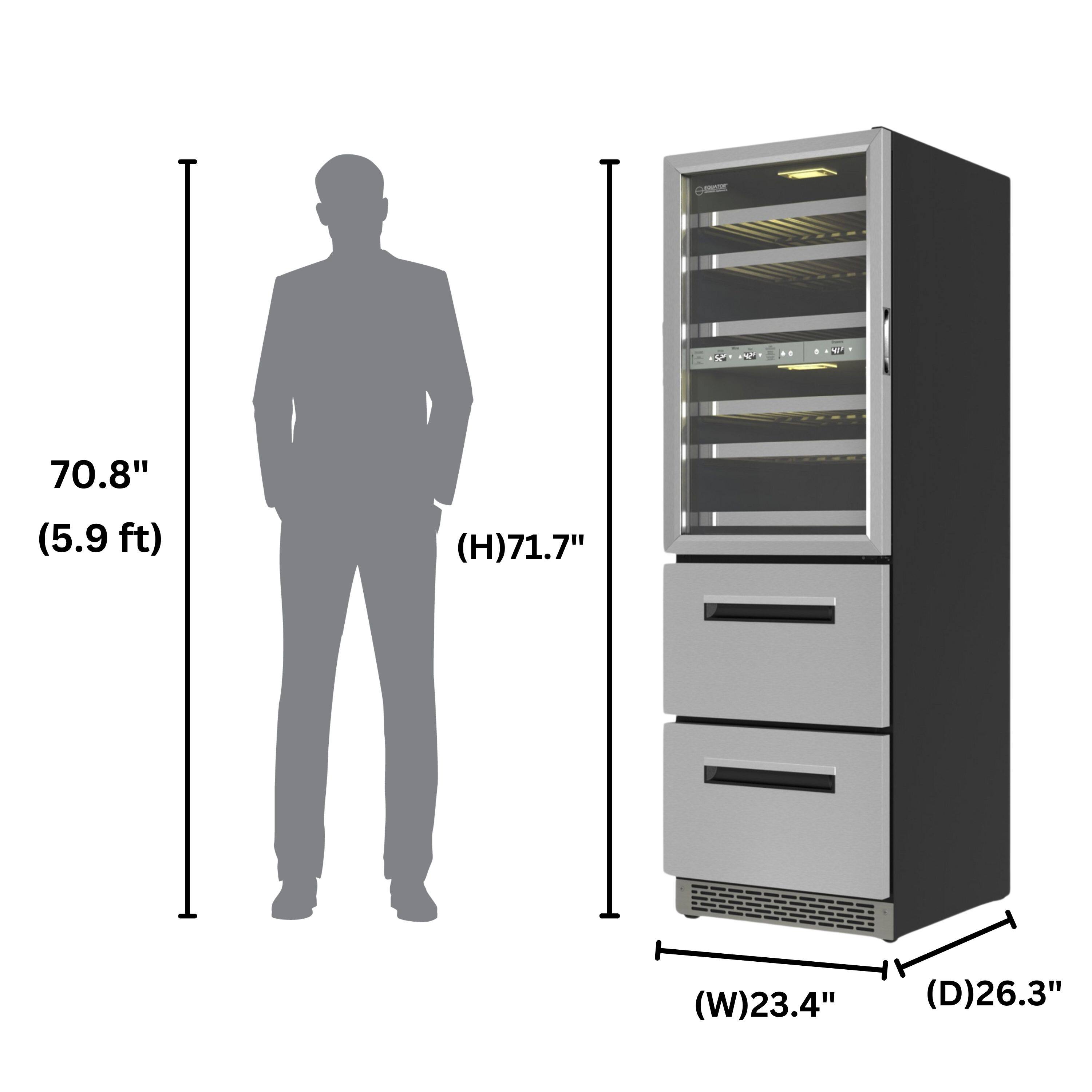 70.8" (5.9 ft)  
(H) 71.7"  
(W) 23.4"  
(D) 26.3"