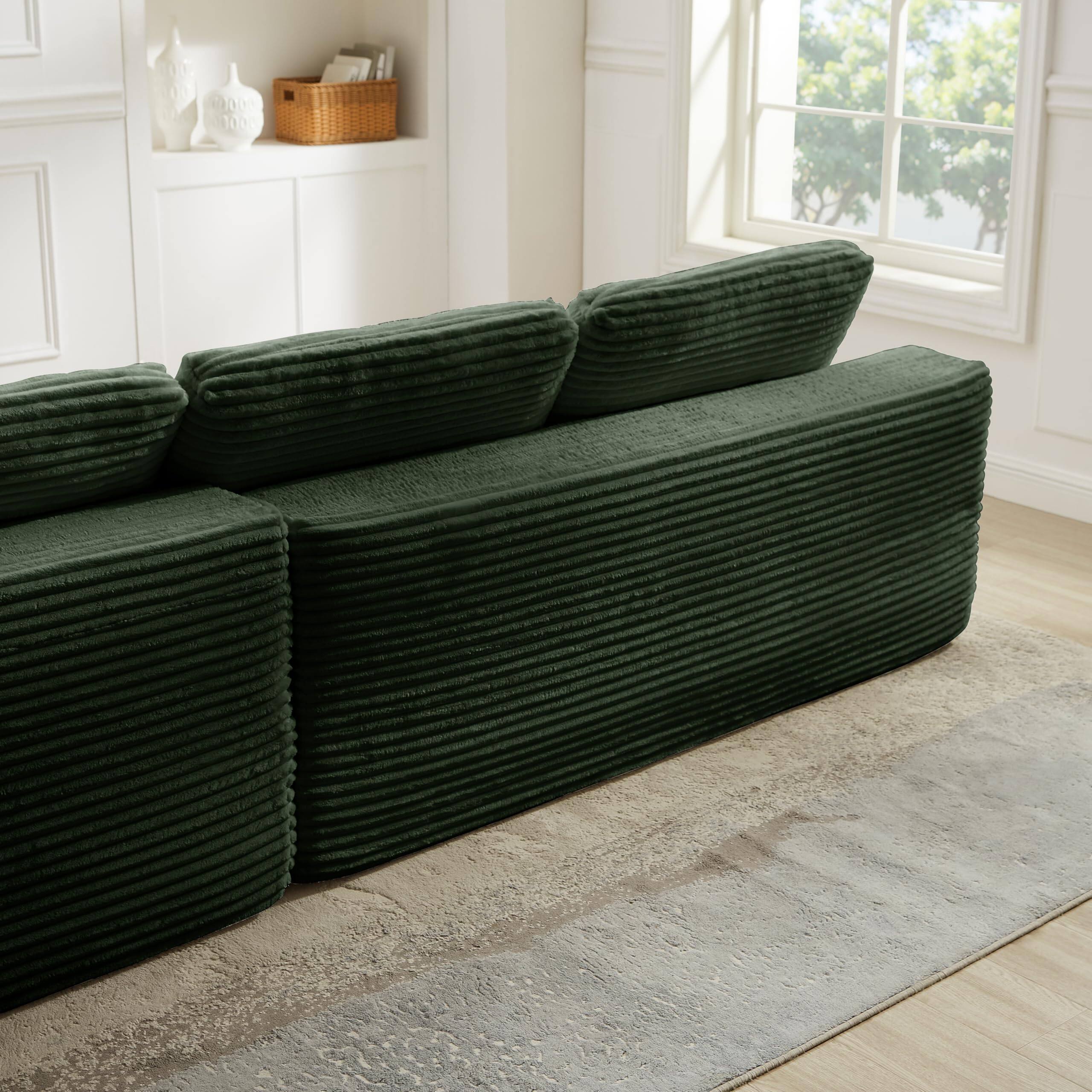 Alt View 5. Meqiodas - Boneless Couch for Living Room, Modular Sectional Sofa with Ottoman, Convertible L Shaped Couch, No Assembly Required - Green.
