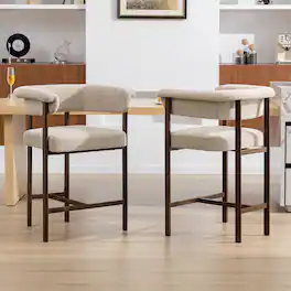 Brick Attic - 2PCS 26" Padded Bar Stool, Metal Legs with Walnut Wood Grain Finish, 300lb Counter with U-shaped Backrest and Footrest - Linen