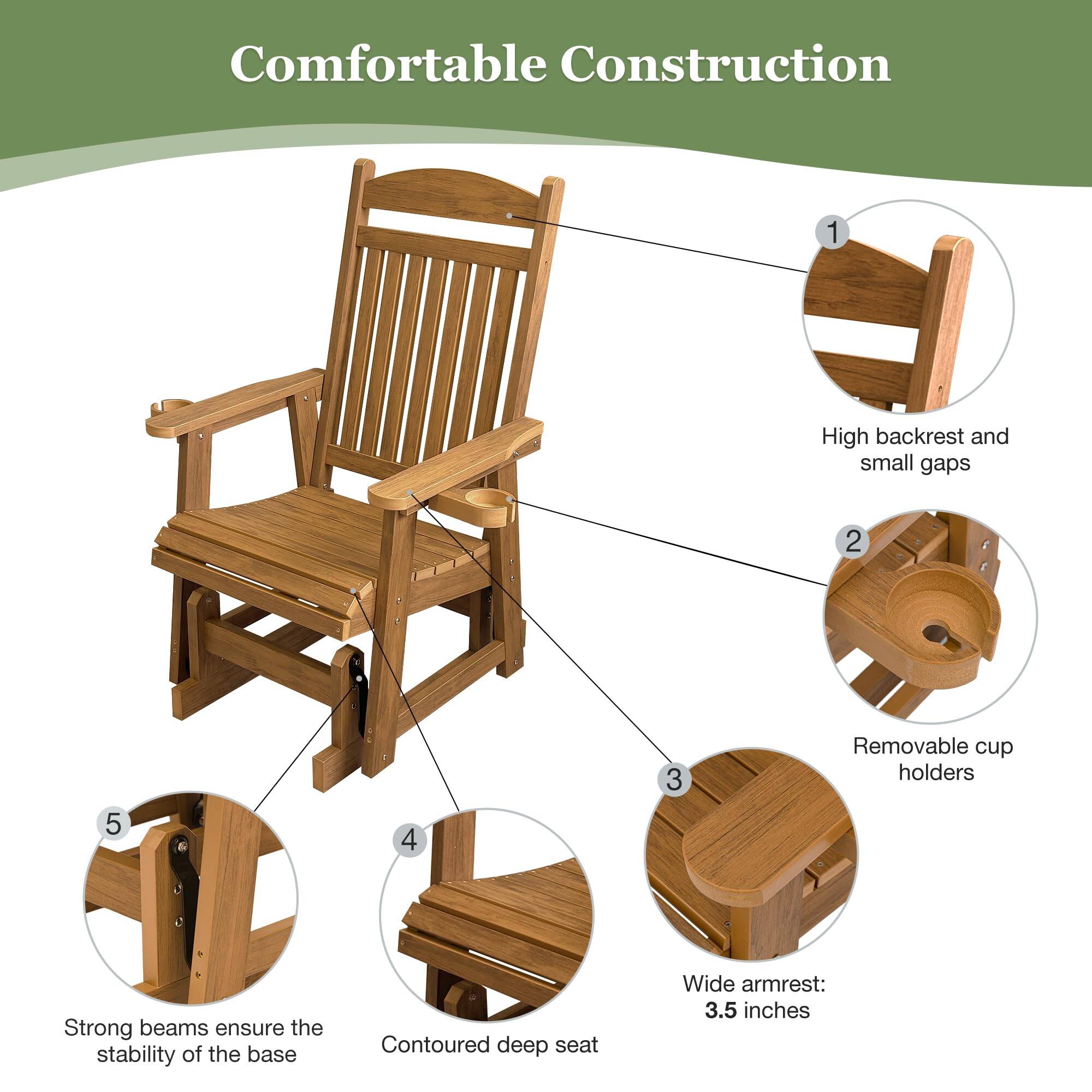 Comfortable Construction

1. High backrest and small gaps
2. Removable cup holders
3. Wide armrest: 3.5 inches
4. Contoured deep seat
5. Strong beams ensure the stability of the base