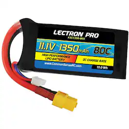 COMMON SENSE RC - Lectron Pro 11.1V 1350mAh 80C LiPo Battery w/XT60 Connector