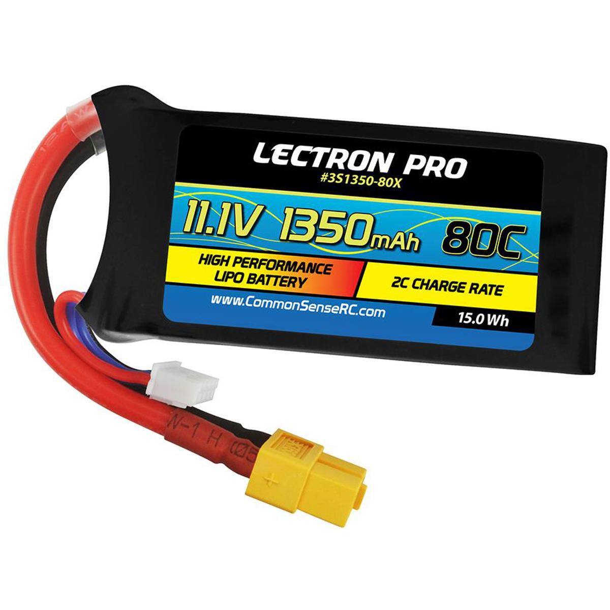 COMMON SENSE RC - Lectron Pro 11.1V 1350mAh 80C LiPo Battery w/XT60 Connector
