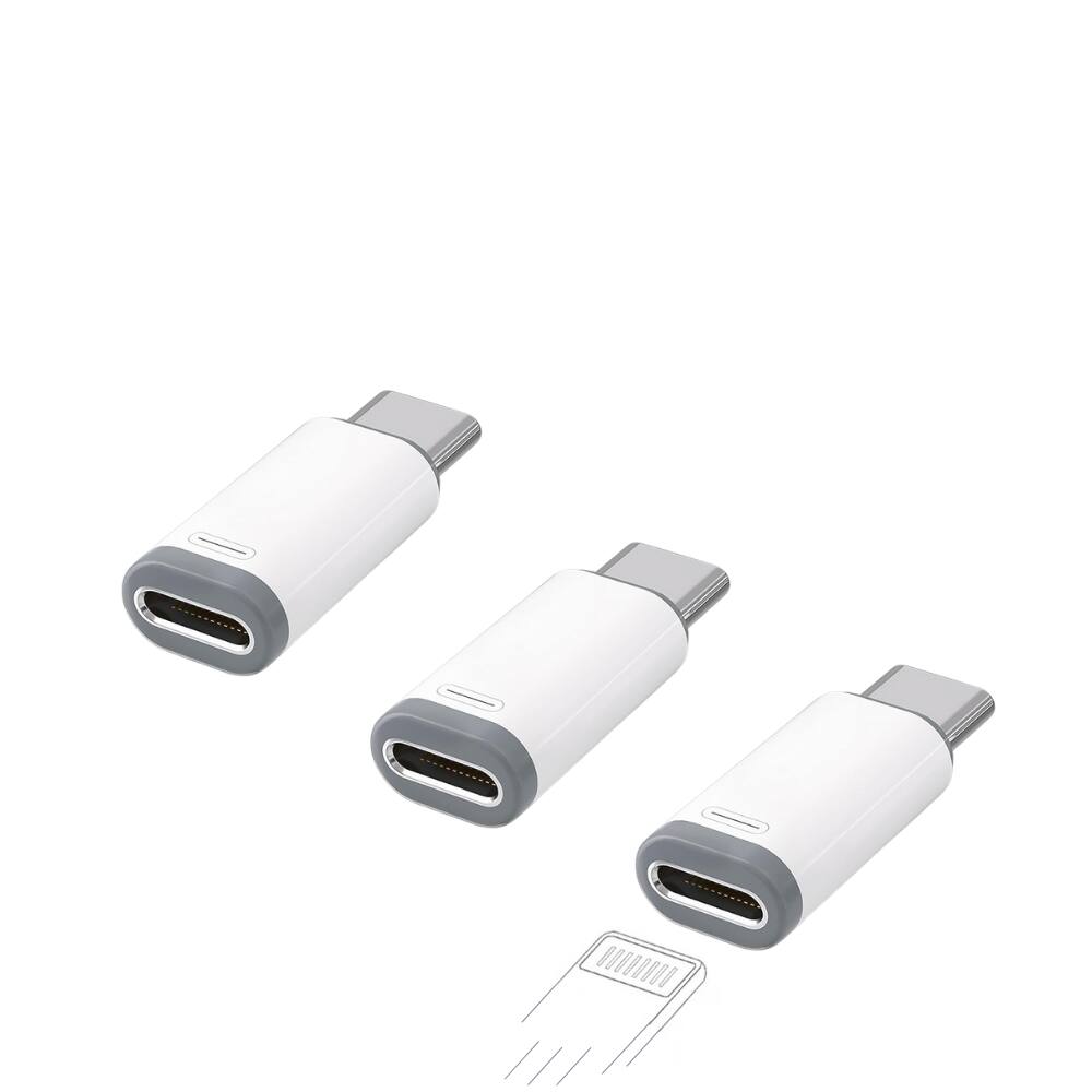 Front. Qixxronics - Lightning to USB C Adapter (3 PACK), Lightning Female to USB-C Male Adapter - White.