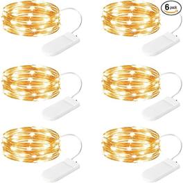 PARKER SLATER - 6-Pack Battery Operated Fairy Lights, 7ft 20 LED, Waterproof Silver Wire, Warm White