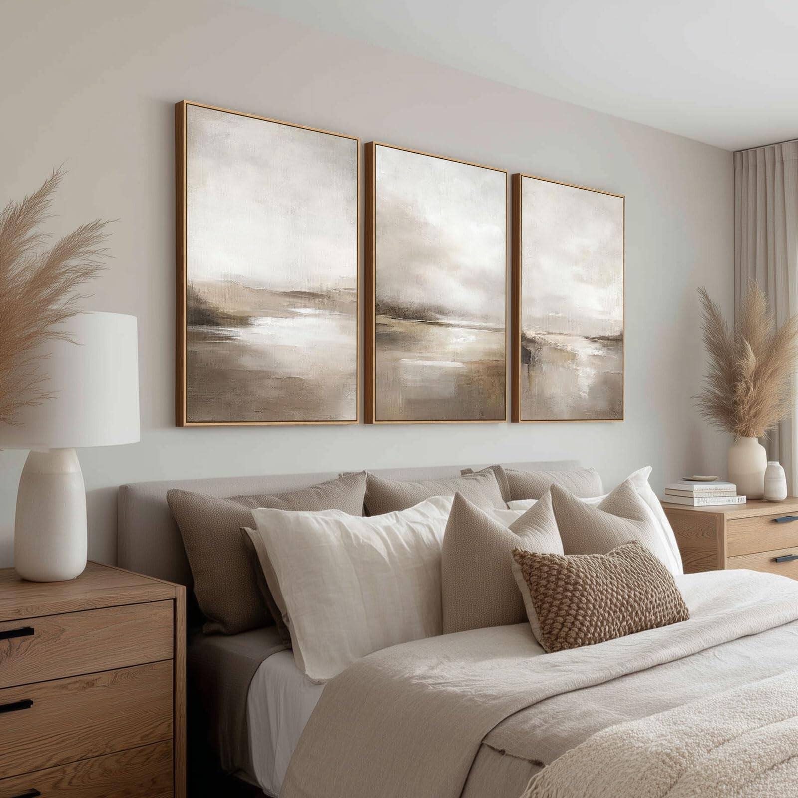 Alt View 7. Hanke - Neutral Abstract Wall Art Minimalist Framed Canvas Print Landscape Shapes Illustrations Modern 24 x 36 inches - Blue and Neutral Mid-century 24"x36"x3 Panels Fram.