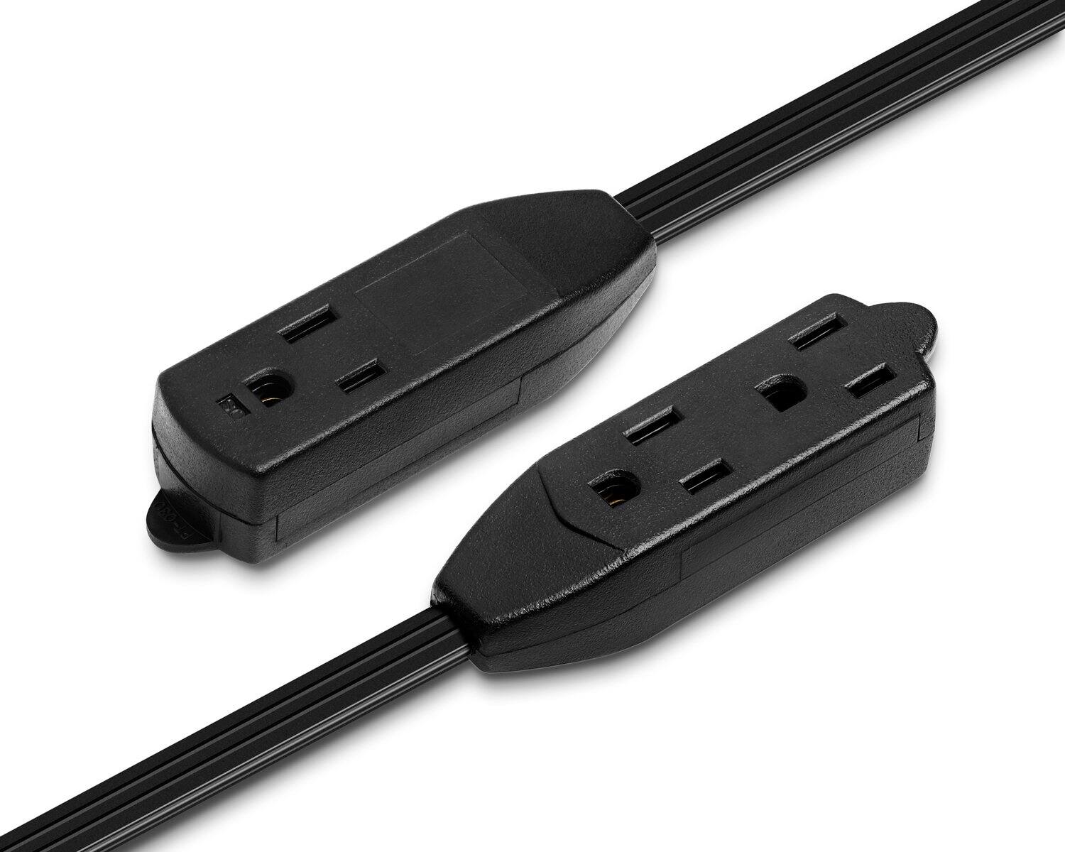 Alt View 1. Maximm - 3 ft Flat Plug Extension Cord/Wire, Multi Outlet - 3 Prong Angled Plug Extension Cord - UL Certified - Black.