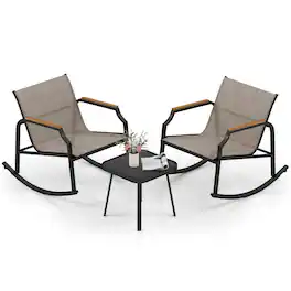 Costway - 3 PCS Rocking Bistro Set Outdoor Conversation Set with Porch Rocking Chairs - Black + Brown