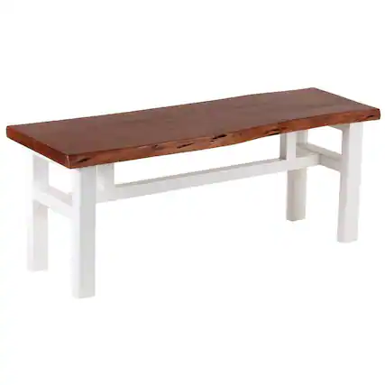 Front. AmeriHome - AmeriHome Acacia Live Edge 46 inch Bench - White - Multicolor.