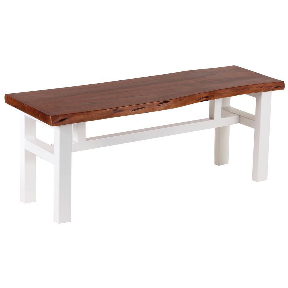 Front. AmeriHome - AmeriHome Acacia Live Edge 46 inch Bench - White - Multicolor.