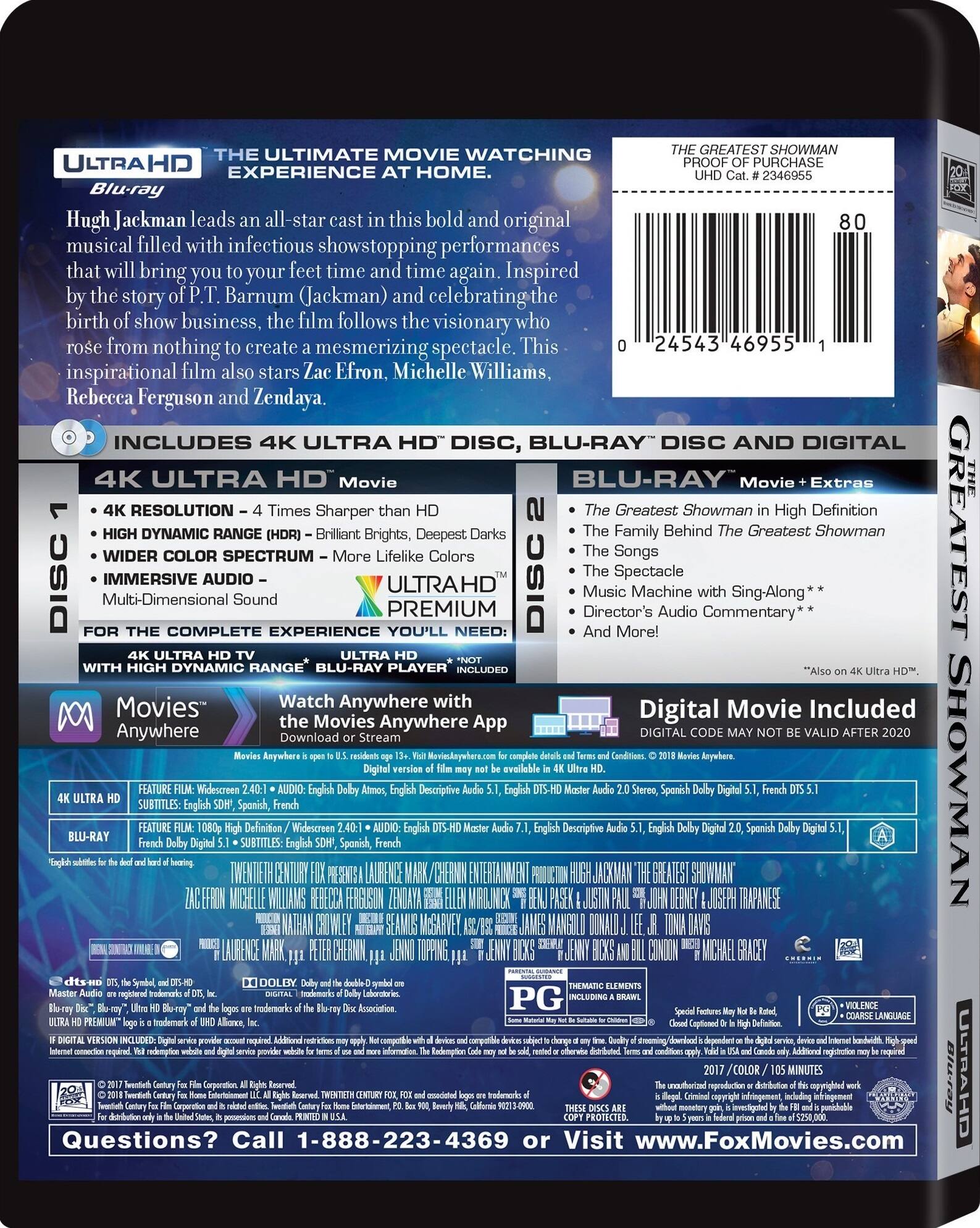 Alt View 1. The Greatest Showman   - 4K Blu-Ray.