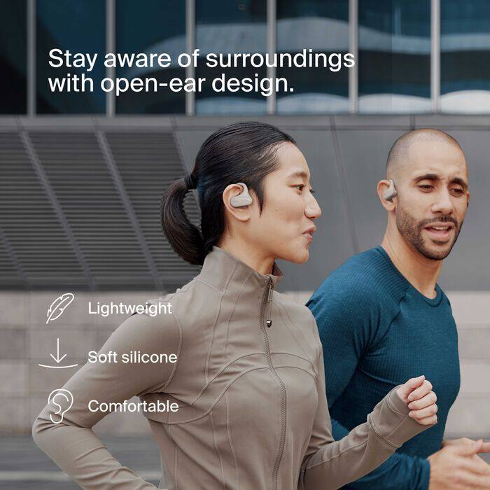 Stay aware of surroundings with open-ear design.

Lightweight  
Soft silicone  
Comfortable
