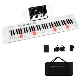 Resenkos - 61-Key Foldable Full-Size Electronic Keyboard with MIDI & Split Function - White