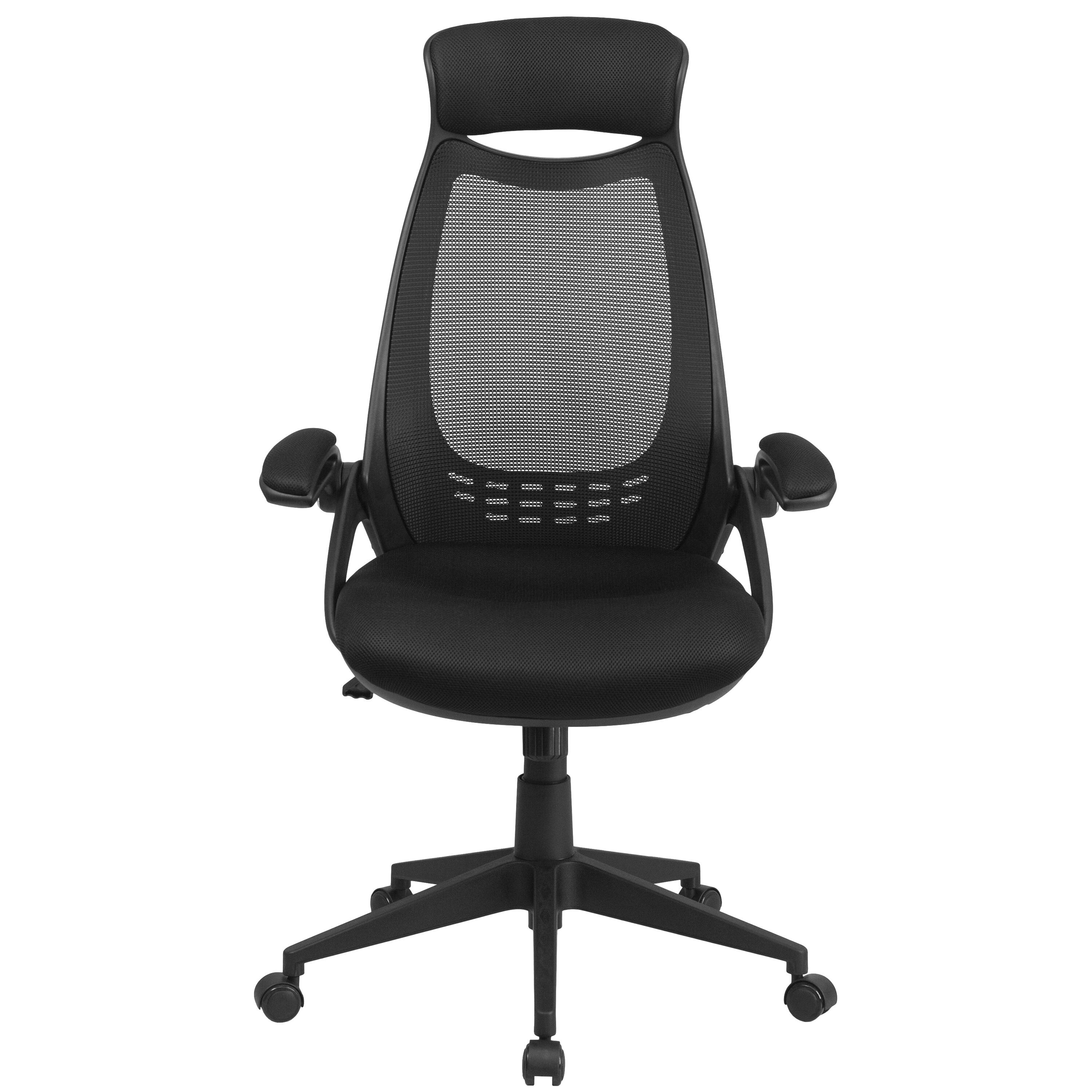 Alt View 7. Emma + Oliver - High Back Mesh Executive Swivel Office Chair with Flip-Up Arms - Black Mesh.