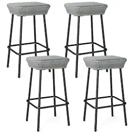 Gymax - 29.5'' Metal Bar Height Stools Set of 4 w/ Rattan Seat & Footrest for Backyard - Mix Gray