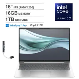 HP - EliteBook 660 Laptop 16.0 WUXGA (Intel Ultra 7 165U , 16GB DDR5, 1TB PCIe SSD, Win 11 Pro) w/USB Hub - Pike Silver