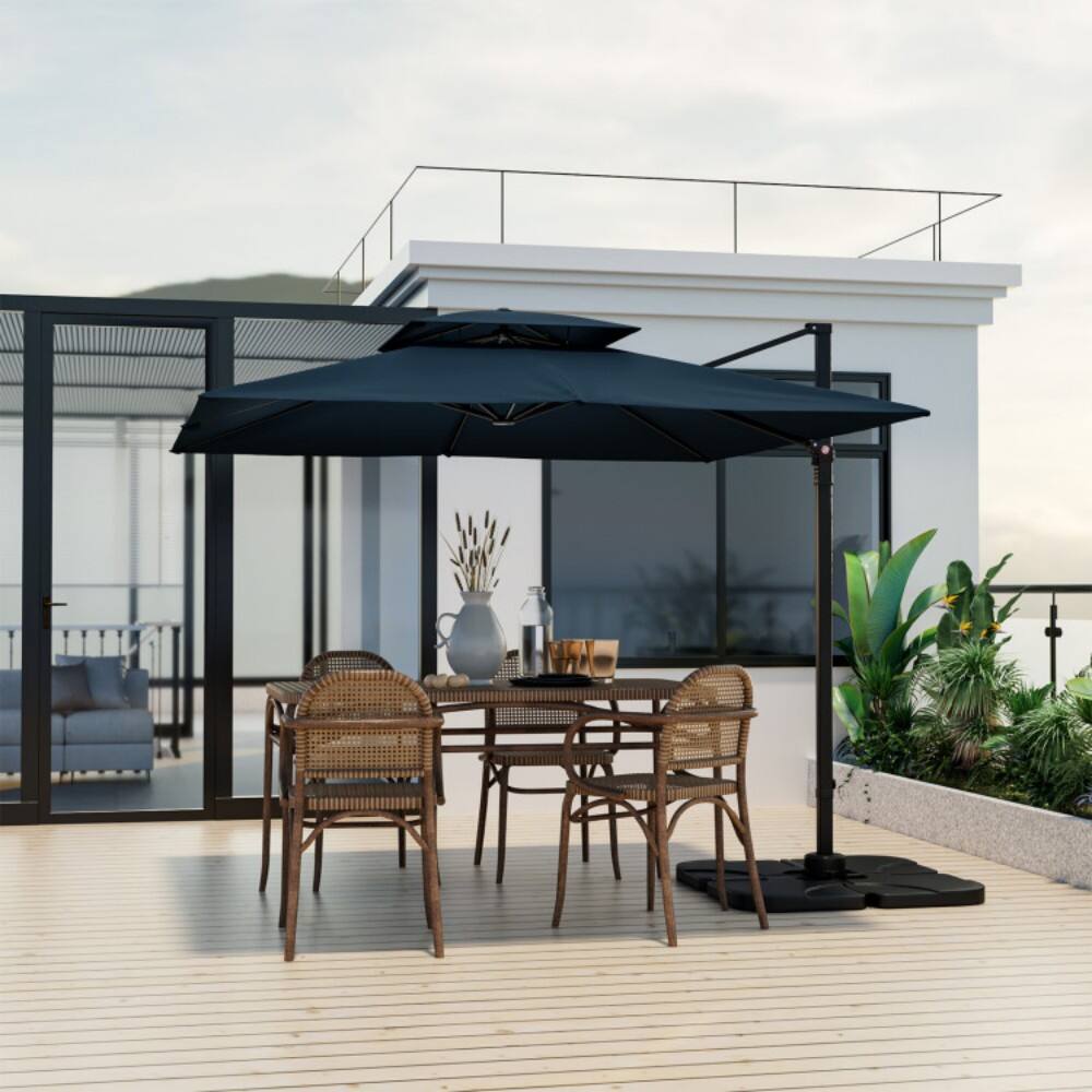 Angle. Mondawe - 9.5 Feet Cantilever Patio Umbrella with 360° Rotation and Double Top - Navy.