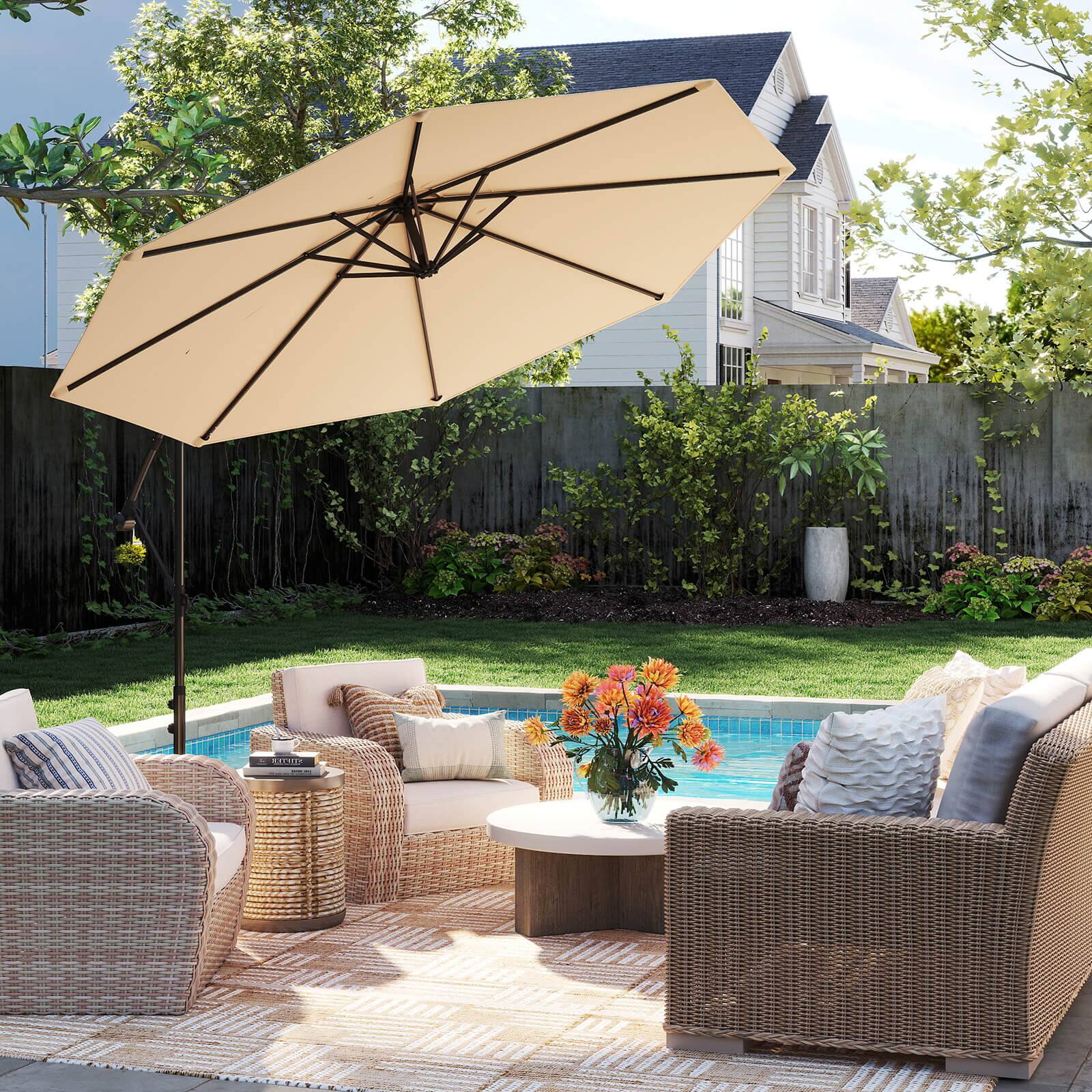 Alt View 1. Costway - Costway 10FT Patio Offset Umbrella, Outdoor Cantilever Umbrella with Easy Tilt Adjustment & 8 Ribs - Beige.