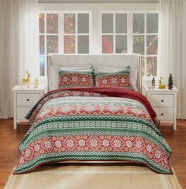 BreeBe - Fair Isle Quilt Set - 2 Piece Twin/XL - Red