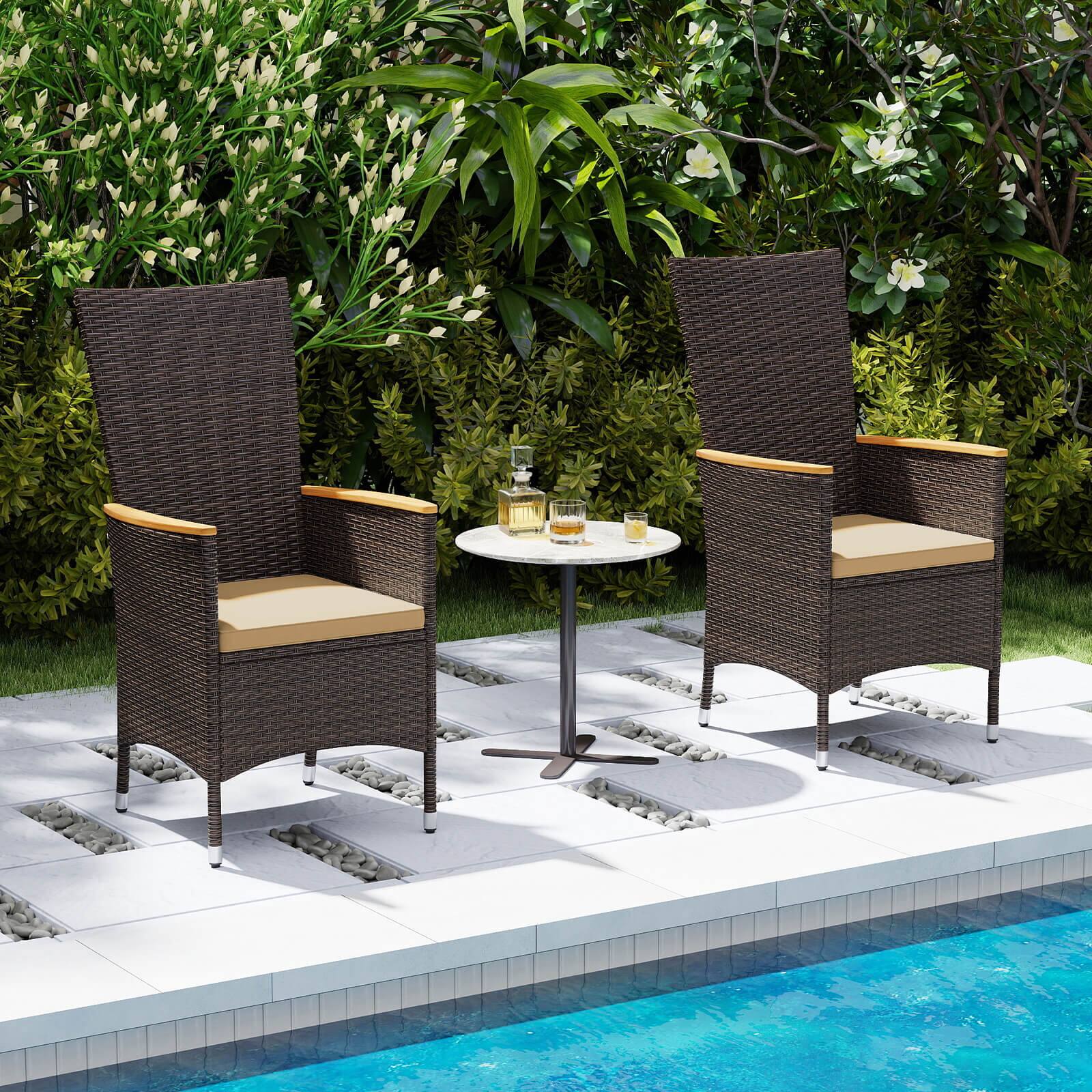 Alt View 1. Costway - Costway Patio Rattan Chairs Set of 4 with High Backrest & Acacia Wood Armrests, Cushion - Black,Gray.