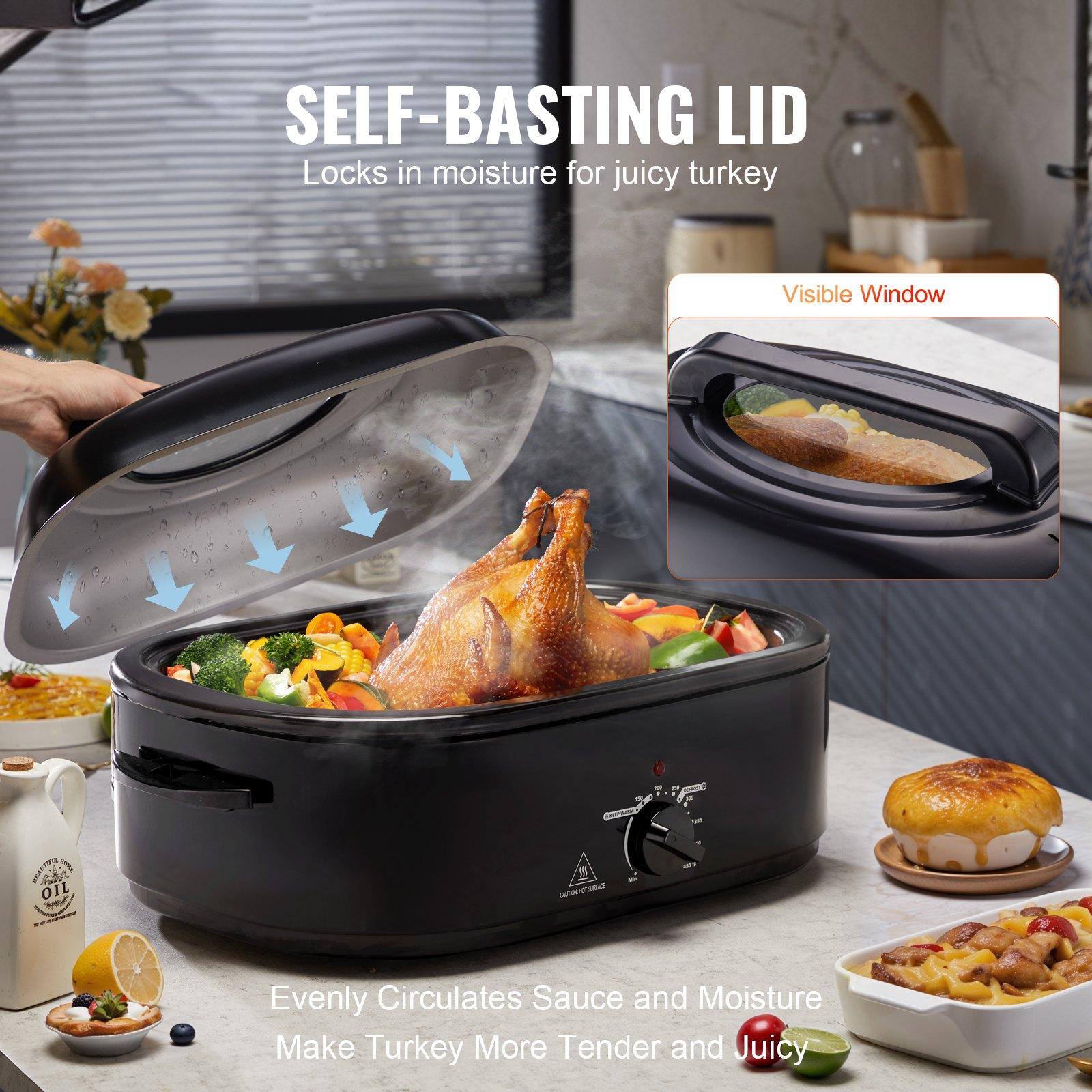 SELF-BASTING LID  
Locks in moisture for juicy turkey  

Visible Window  

Evenly Circulates Sauce and Moisture  
Make Turkey More Tender and Juicy