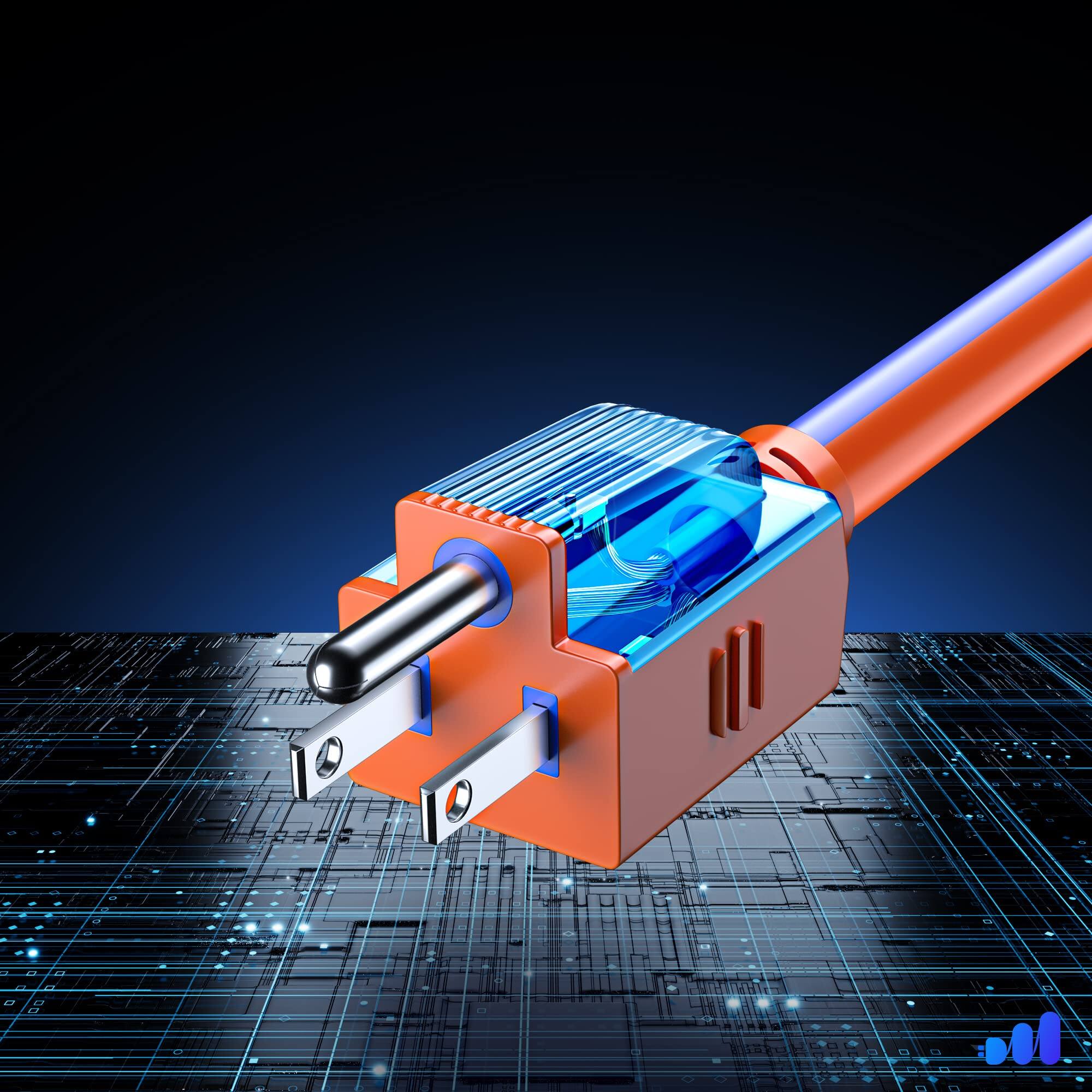 Alt View 3. Maximm - Extension Cord 10 ft, SJTW Extension Cord with Multiple Outlets, 16 Gauge ETL Listed - Blue and Orange.