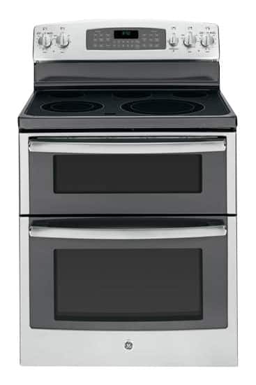 Front. GE - 30" Self-Cleaning Freestanding Double Oven Electric Range - Stainless steel.