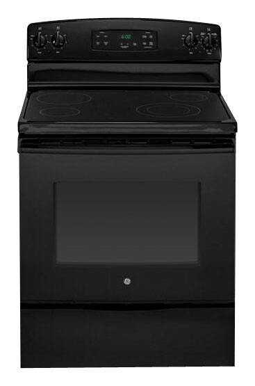 Front. GE - 30" Freestanding Electric Range - Black.