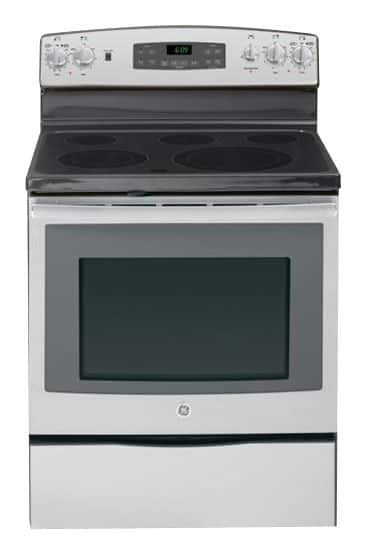 Front. GE - 30" Self-Cleaning Freestanding Electric Convection Range - Stainless steel.