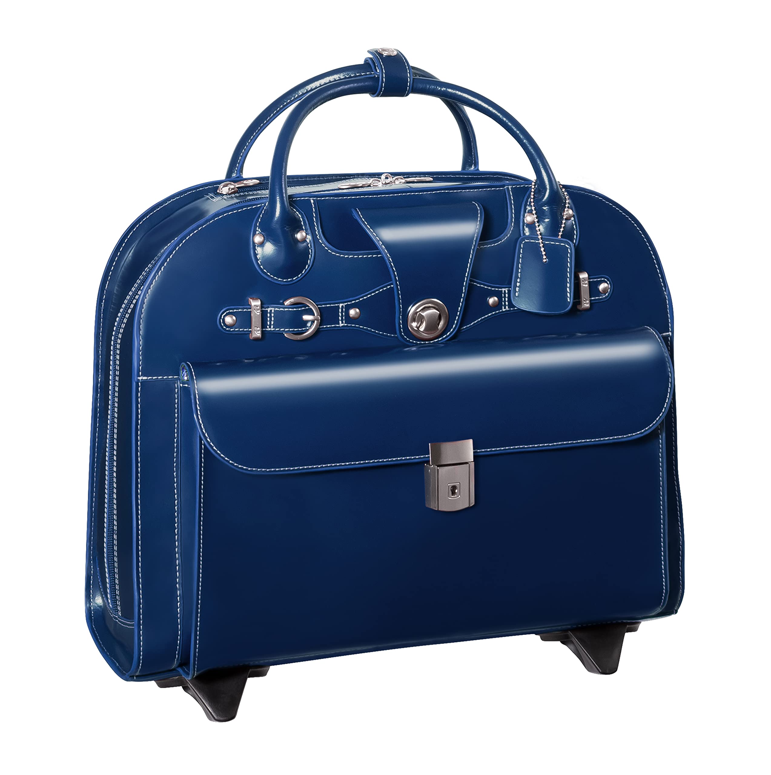 Alt View 2. McKleinUSA - 15in Top-Grain Cowhide Leather Wheeled Laptop Briefcase Vertical Women's Overnight Bag Removable Trolley Case - Navy.