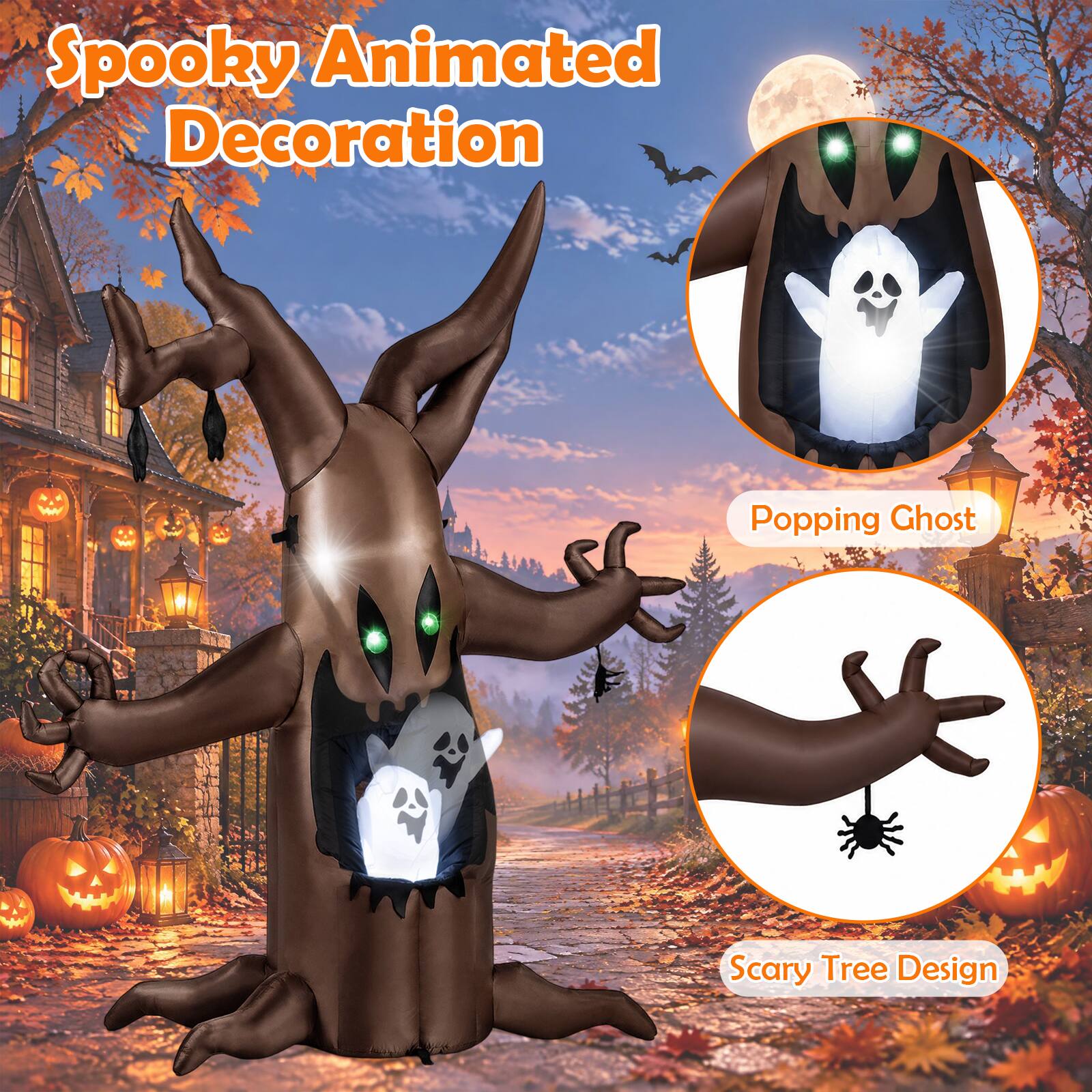 Costway 8 FT Halloween Inflatable Tree with Animated Popping Ghost ...