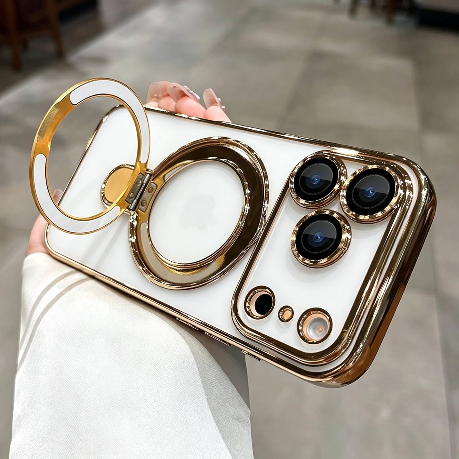 Alt View 1. UUCOVER - Magnetic Case for iPhone 18 Pro Max,Shockproof TPU+PC Clear Case Ring Stand Compatible with MagSafe Camera Lens Cover - Gold.