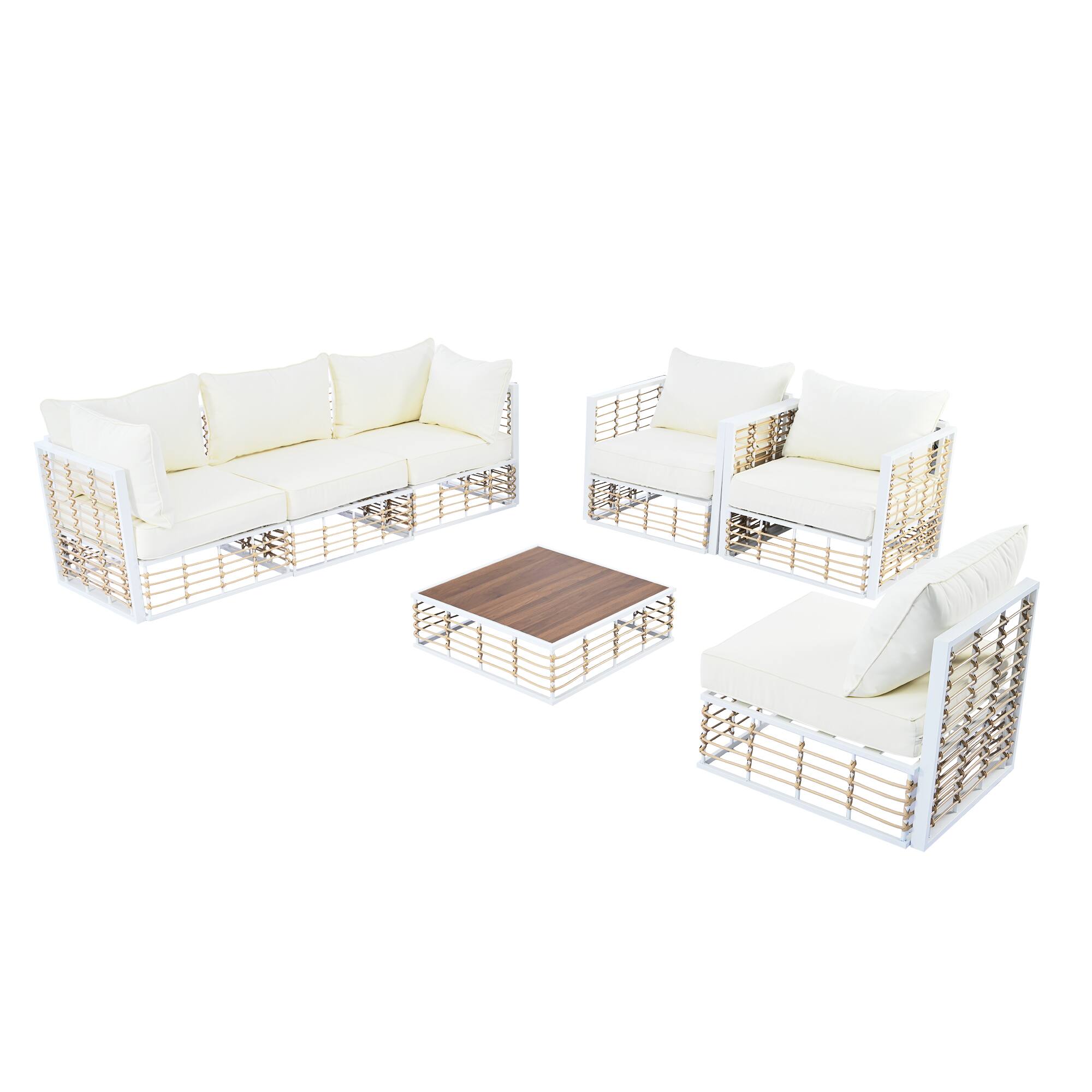 Alt View 7. Tiramisubest - Modern Minimalist 7-Piece Patio Sectional Sofa Set,Conversational Furniture Set with Thick Cushions & Coffee Table,White - White.