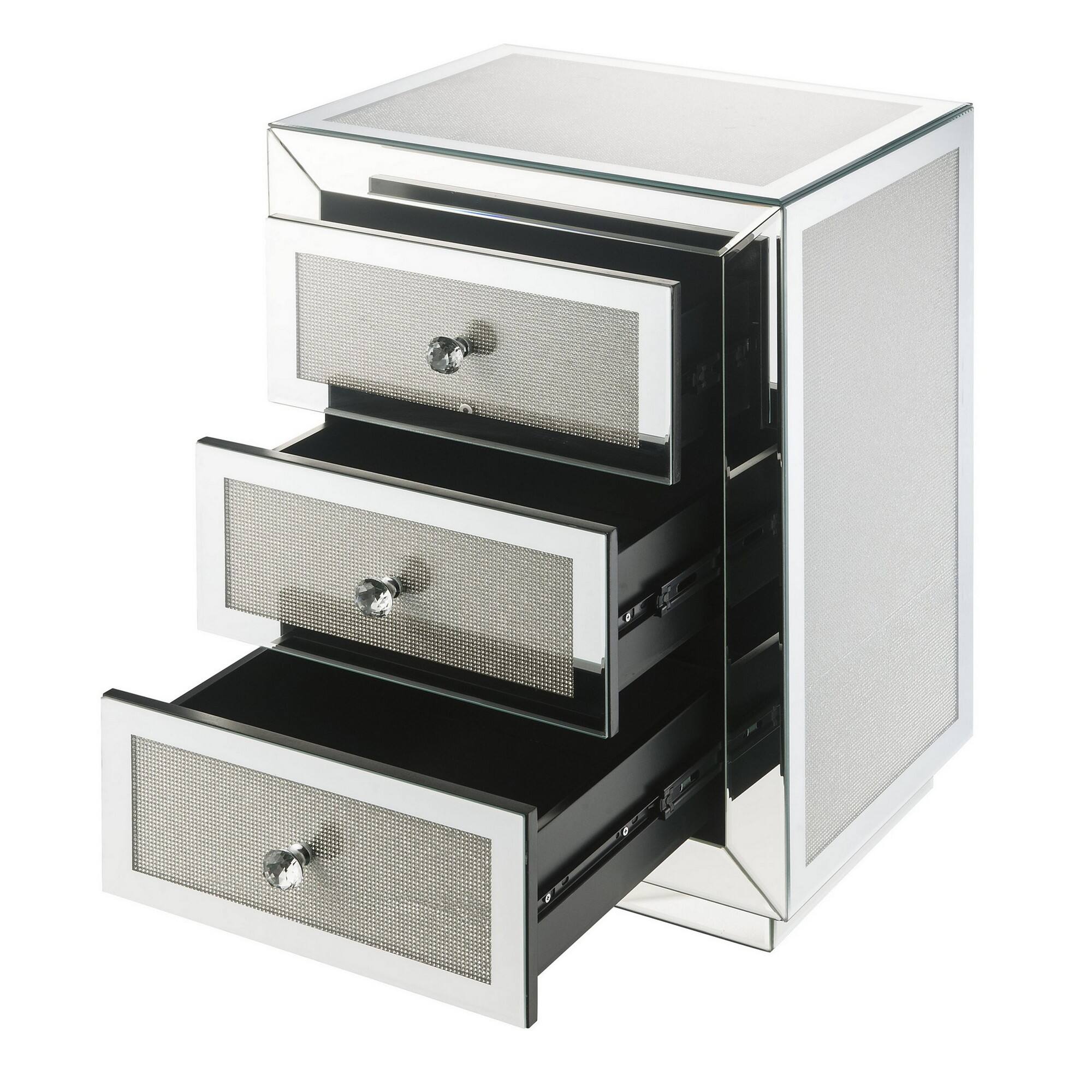 Alt View 2. Manhattan Lane - 3 Drawer Mirrored Accent Table with Faux Diamond Inlay - Silver.