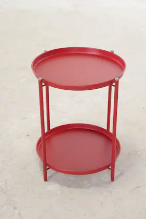 Front. DOMETOUR - 2-Tier Outdoor Steel Patio Side Table - Red.