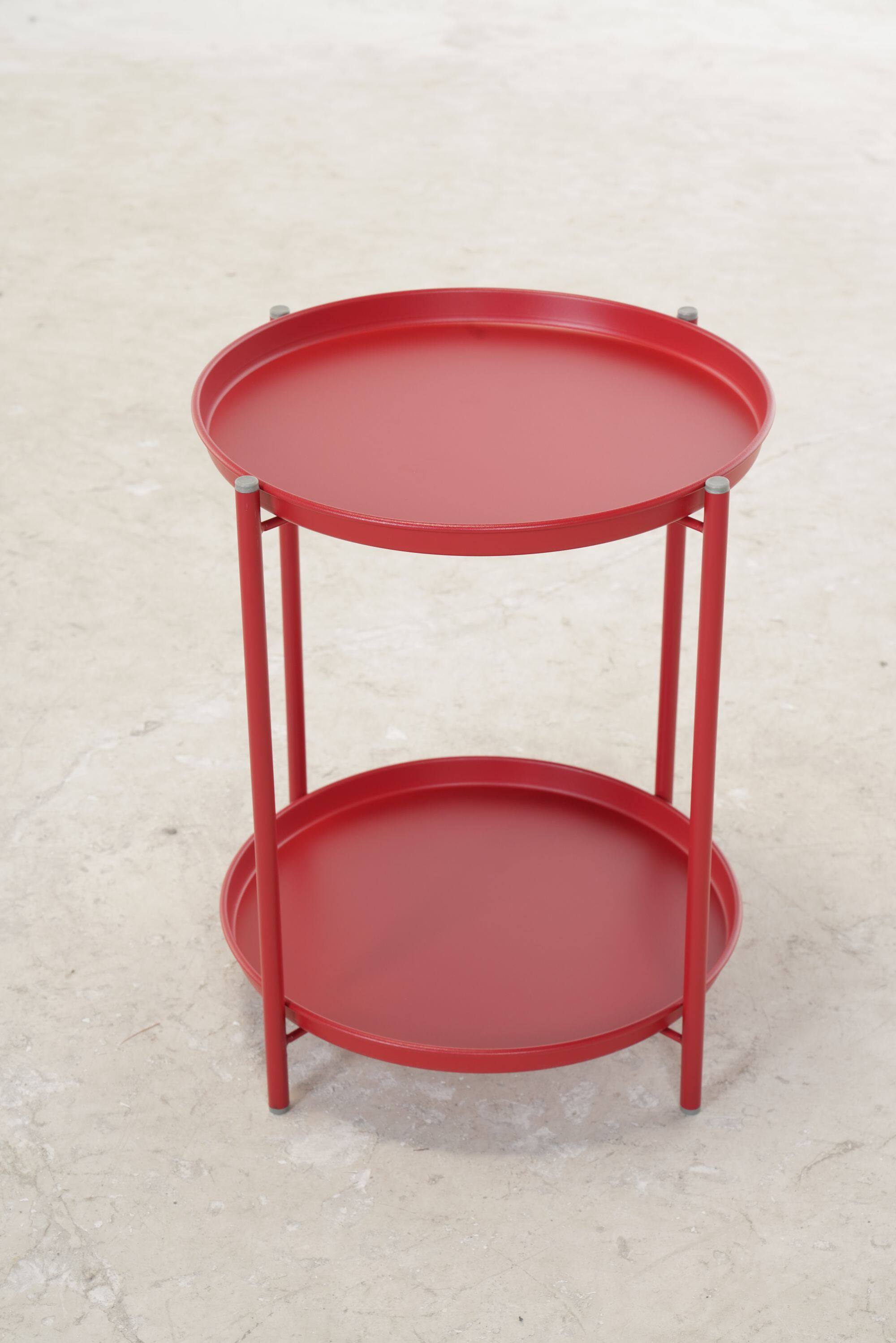 Front. DOMETOUR - 2-Tier Outdoor Steel Patio Side Table - Red.