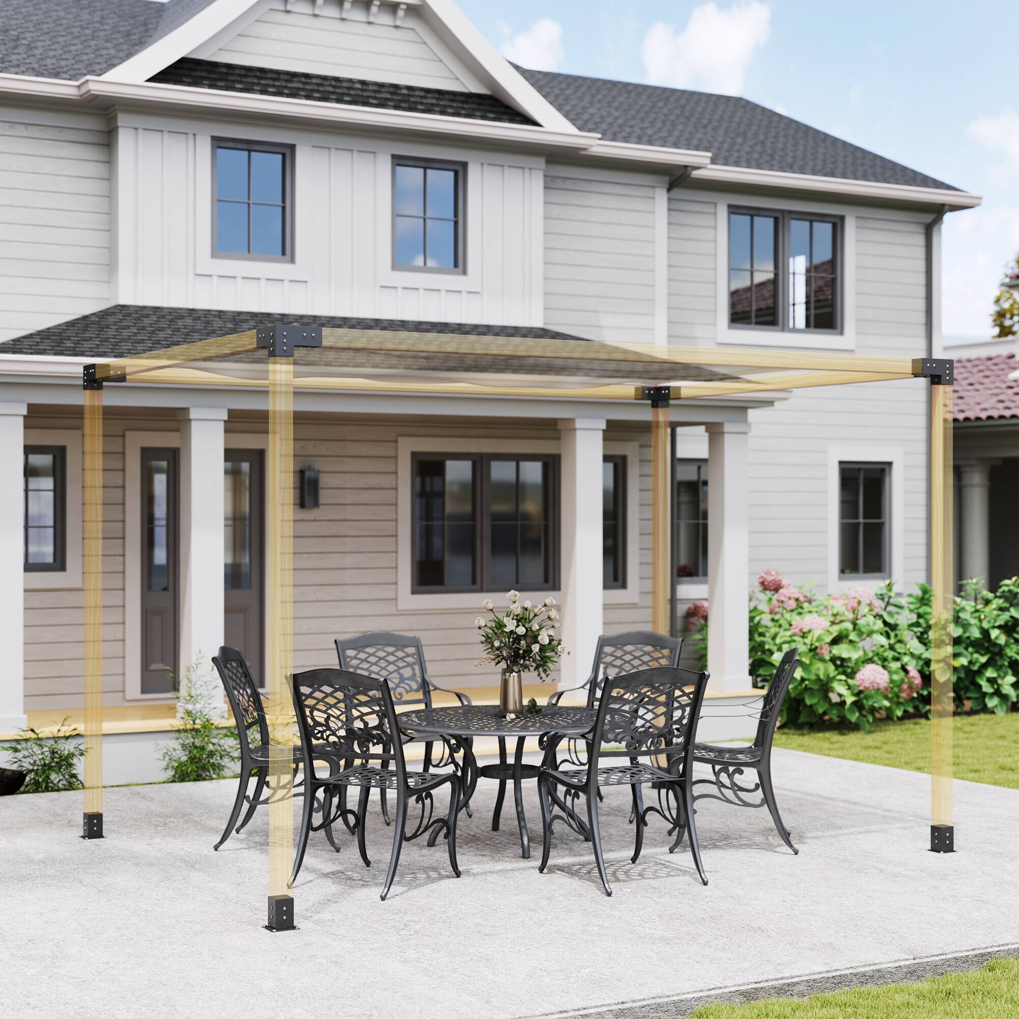 Angle. Outsunny - DIY Pergola Kit, Pergola Brackets with 3-Way Corner Brackets and Post Base for 4" x 4" (Actual 3.6" x 3.6") - Black.