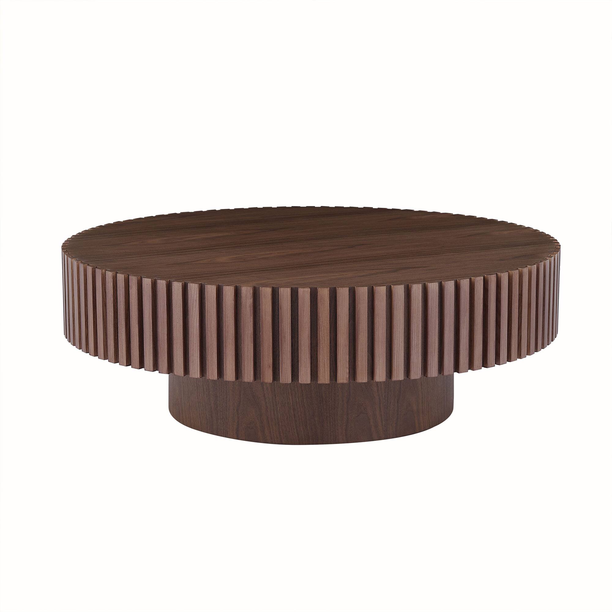 APRILSOUL - Modern Minimalist Set of Three Wood Color Cylinder Marble-Patterned Plastic Coffee Tables - Brown