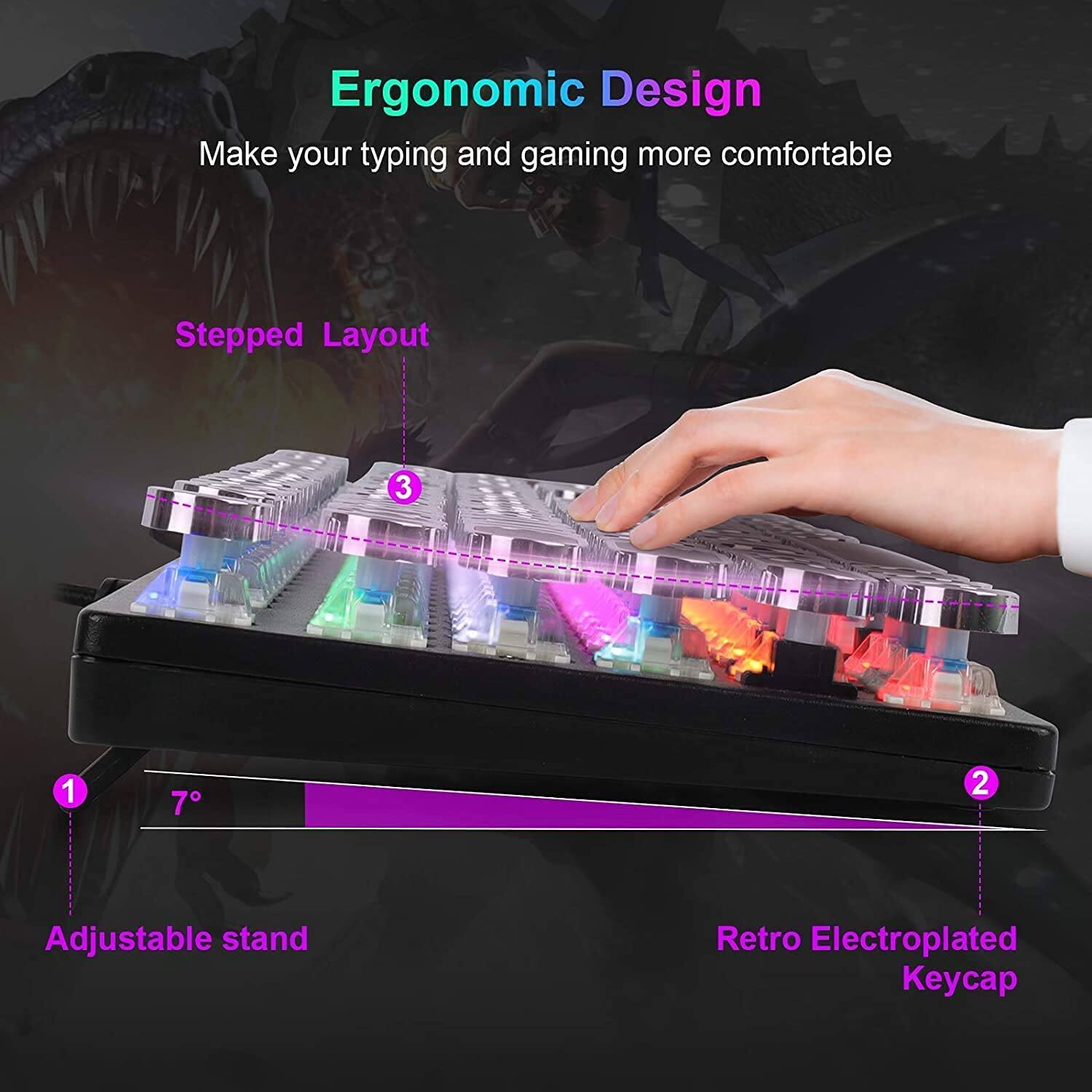 Empire DigiLabs Typewriter Style Mechanical Gaming Led Backlit Wired ...