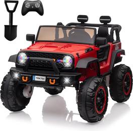 Homhougo - 24V Kids Electric Ride On Truck, 2-Seater 4WD w/ Remote, LED Lights, Red