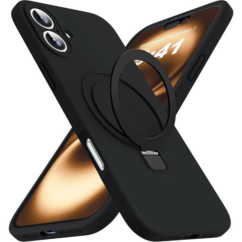 Entronix - Magnetic Case for iPhone 17 - Soft-Touch Liquid Silicone with Integrated Stand - Black