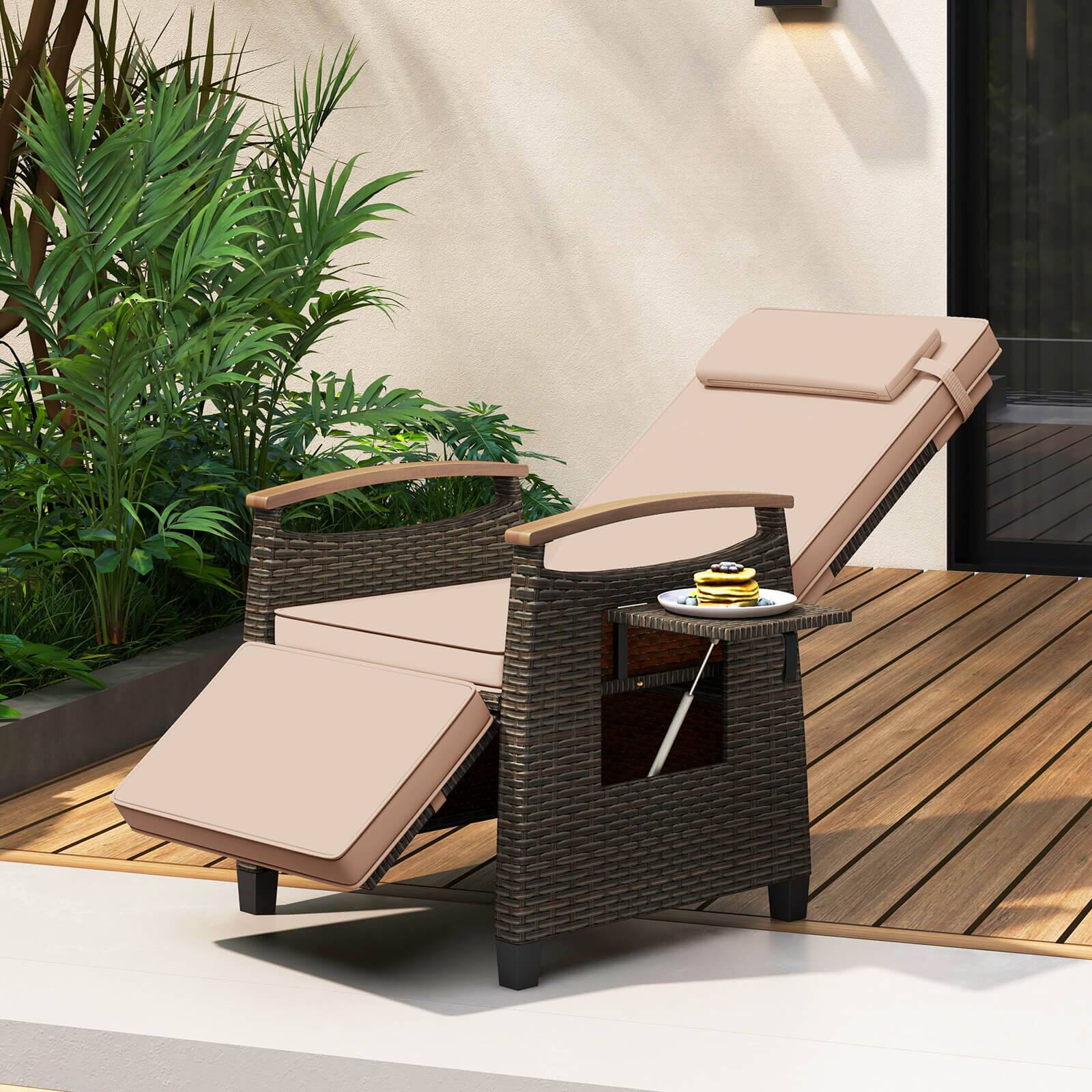 Alt View 3. Costway - Costway Patio Wicker Recliner Chair, Rattan Lounge Chair with Adjustable Backrest&Footrest - Mix Brown,Brown.
