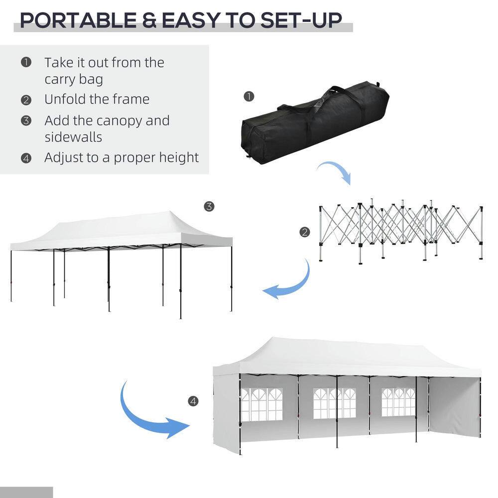 PORTABLE & EASY TO SET-UP

1. Take it out from the carry bag
2. Unfold the frame
3. Add the canopy and sidewalls
4. Adjust to a proper height