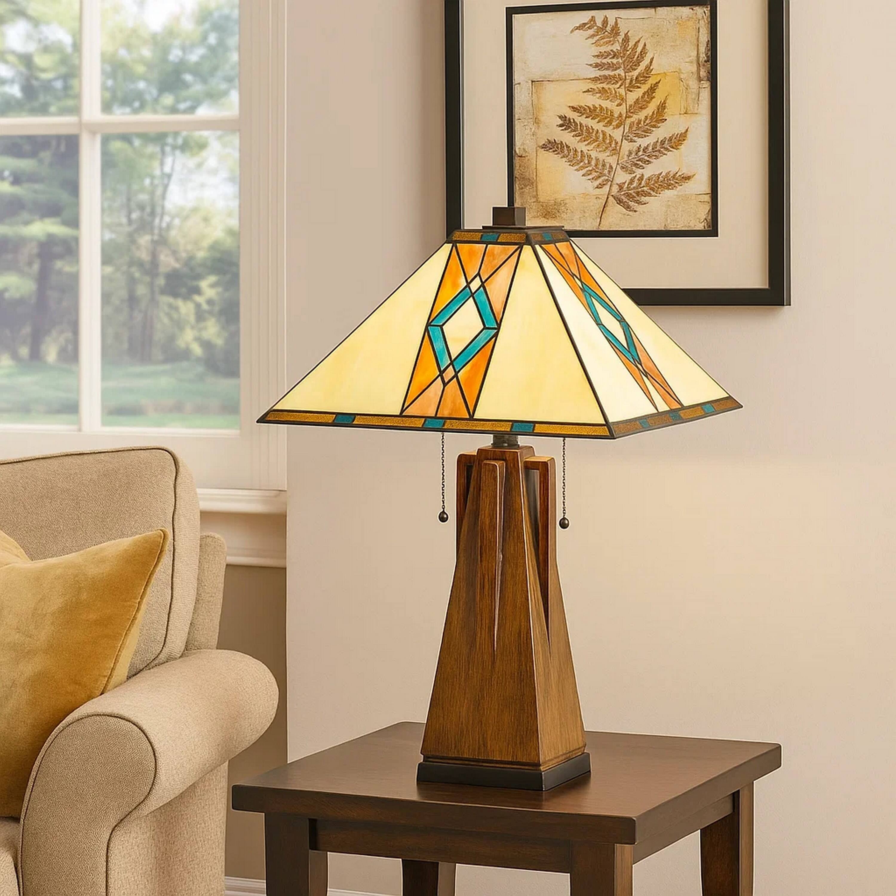 Alt View 2. Manhattan Lane - Table Lamp with Tiffany Shade and Geometric Design - Multicolor.