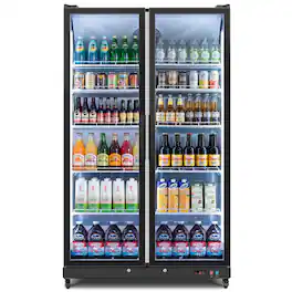 Yeego - Commercial Display Beverage Refrigerator, 27.12 Cu. Ft., LED Lighting & Adjustable Shelves – Perfect for Store, Bar - Black