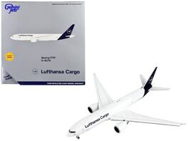 GeminiJets - Boeing 777F Commercial Aircraft with Flaps Down Lufthansa Cargo Tail 1/400 Diecast Model Airplane - White with Dark Blue