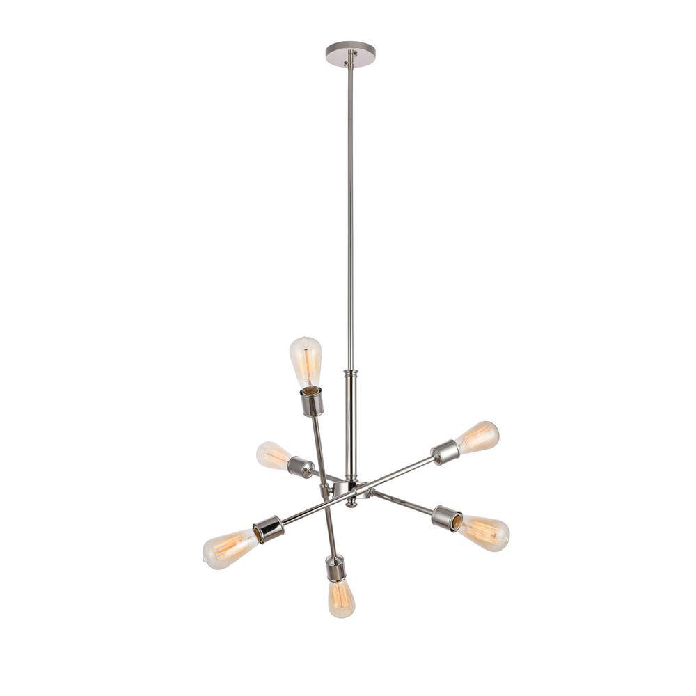 Alt View 3. Living District - Axel 6 Lights polished Nickel Pendant - Polished Nickel.