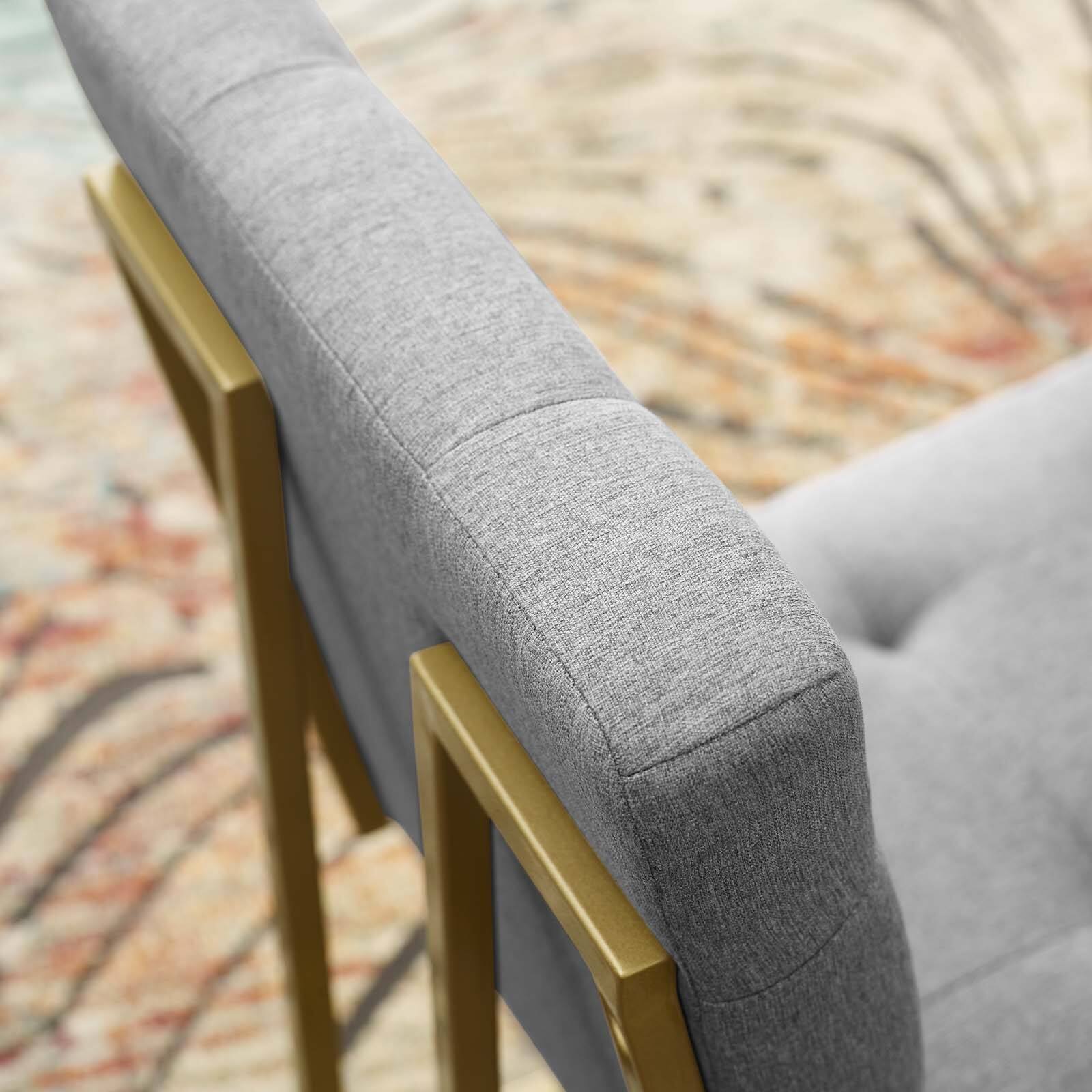 Left. Modway - Privy Gold Stainless Steel Upholstered Fabric Dining Accent Chair by Modway - Gold Light Gray.