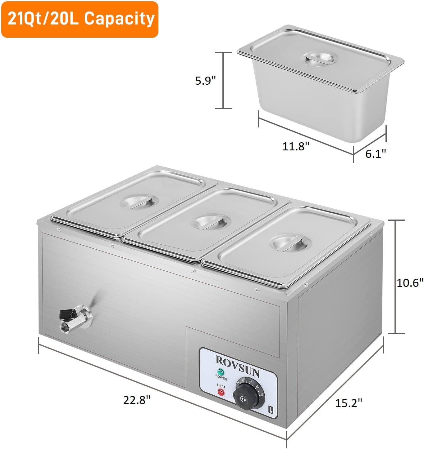 21Qt/20L Capacity

5.9"  
11.8"  
6.1"  
10.6"  
22.8"  
15.2"  

ROVSUN POWER VIAN B