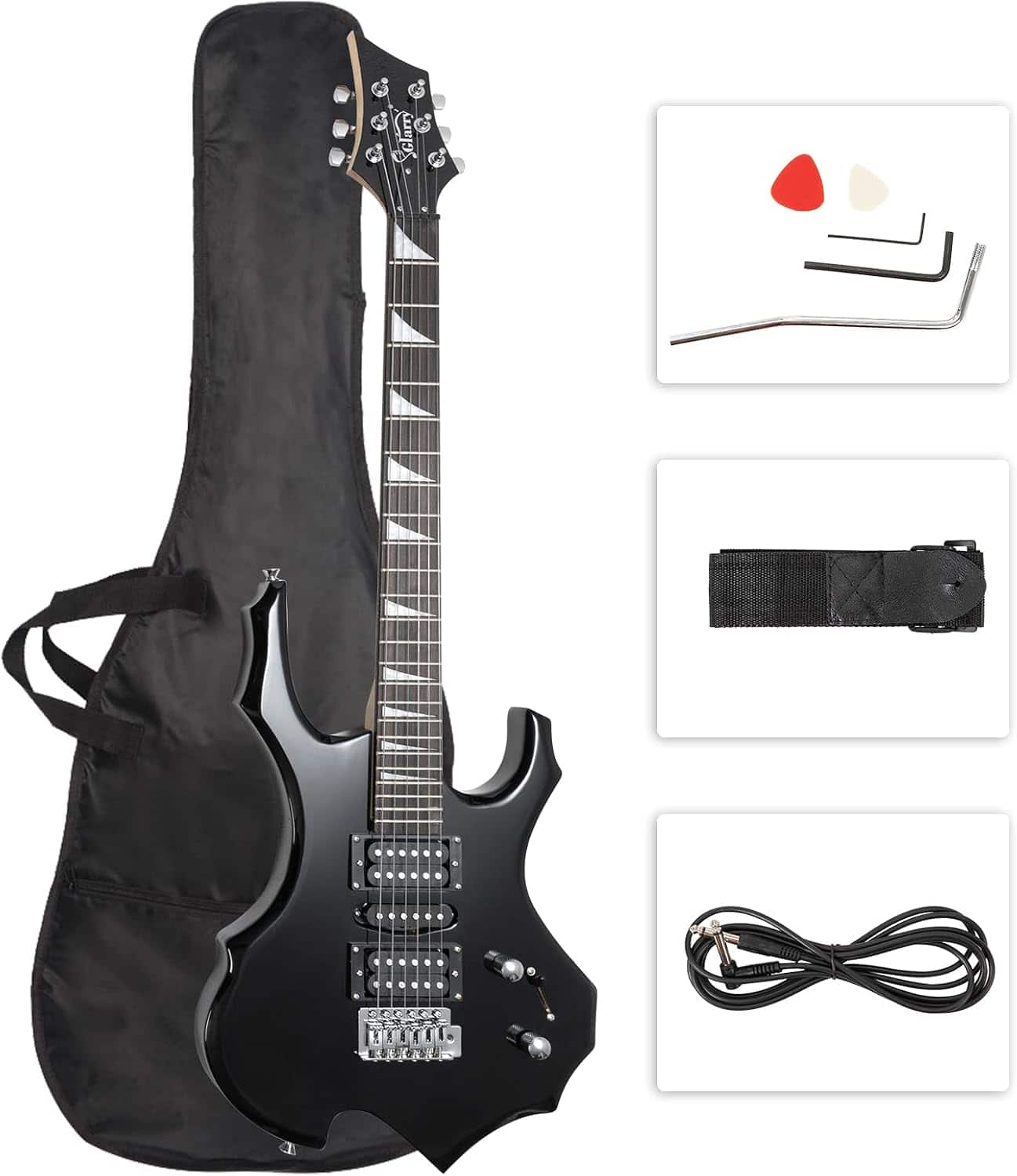 Winado - Burning Fire Style Electric Guitar Christmas gift for Beginner Guitar Lover with Accessories Pack - Black