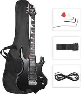 Winado - Burning Fire Style Electric Guitar Christmas gift for Beginner Guitar Lover with Accessories Pack - Black